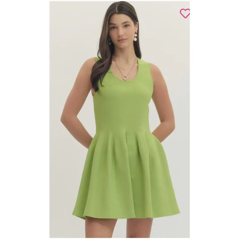 ENTRO green tea pleated mini dress