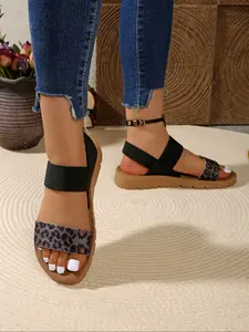 Women's Summer Korean Style Flat Dress Sandals, Comfortable Fashion Slip-On Roman Flats, Open Toe Casual Shoes for Outdoor Wear