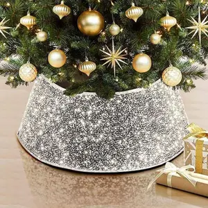 Adruer Christmas Tree Collar with Sparkling Sequin Tree Skirt 23.6In Round Velvet Base for Holiday Home Decor White ADruer - Farmhouse