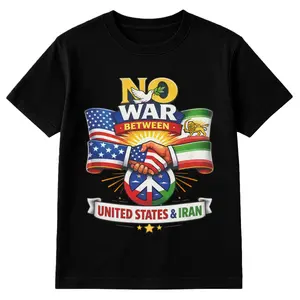 No War Between United States & Iran T-Shirt Peace Sign, Flags, Handshake, Gift For Her, Gift For Him Womenswear Top Cotton Tshirt
