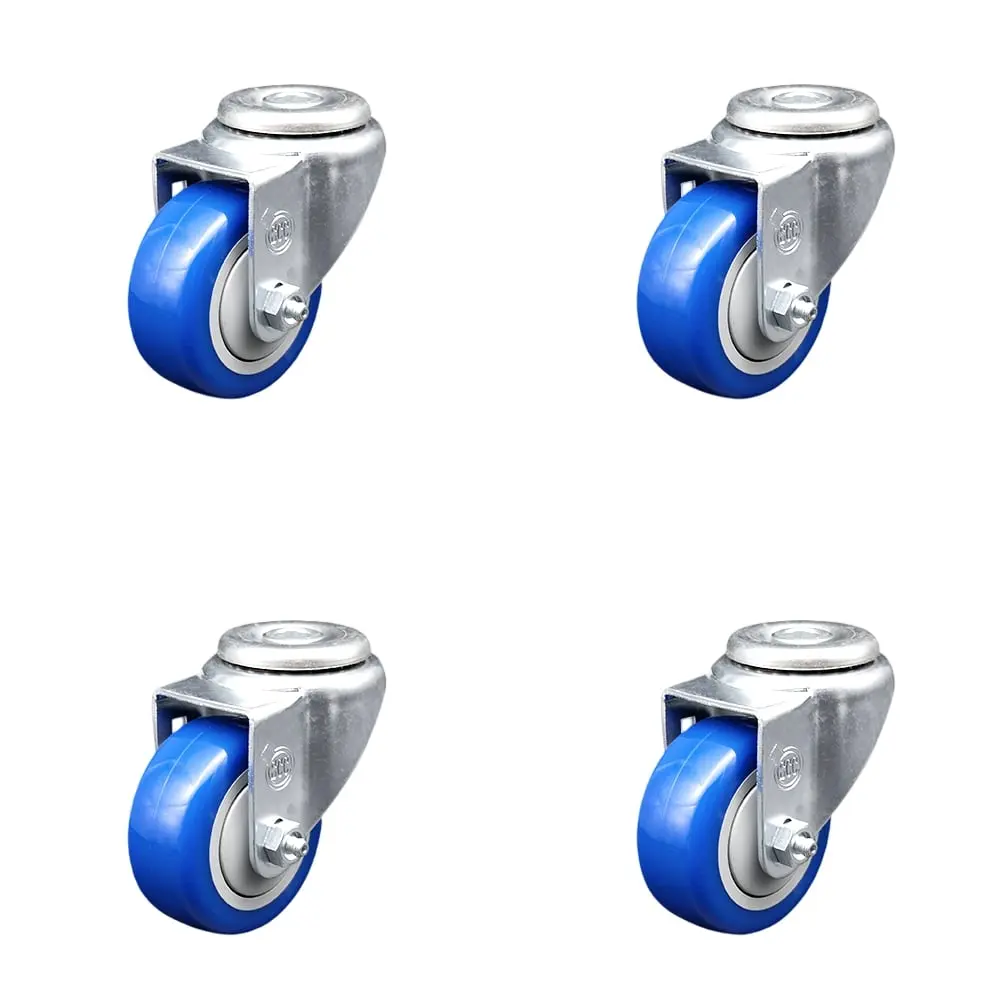 Service Caster SCC-BH20S3514-PPUB-BLUE-4 Polyurethane Swivel Bolt Hole Casters with Ball Bearing Design, 3.5x1.25 in Blue Non-Marring Wheels, Set of 4 for Shop Projects, Equipment & Material Handling, 3.5 X 1.25 In