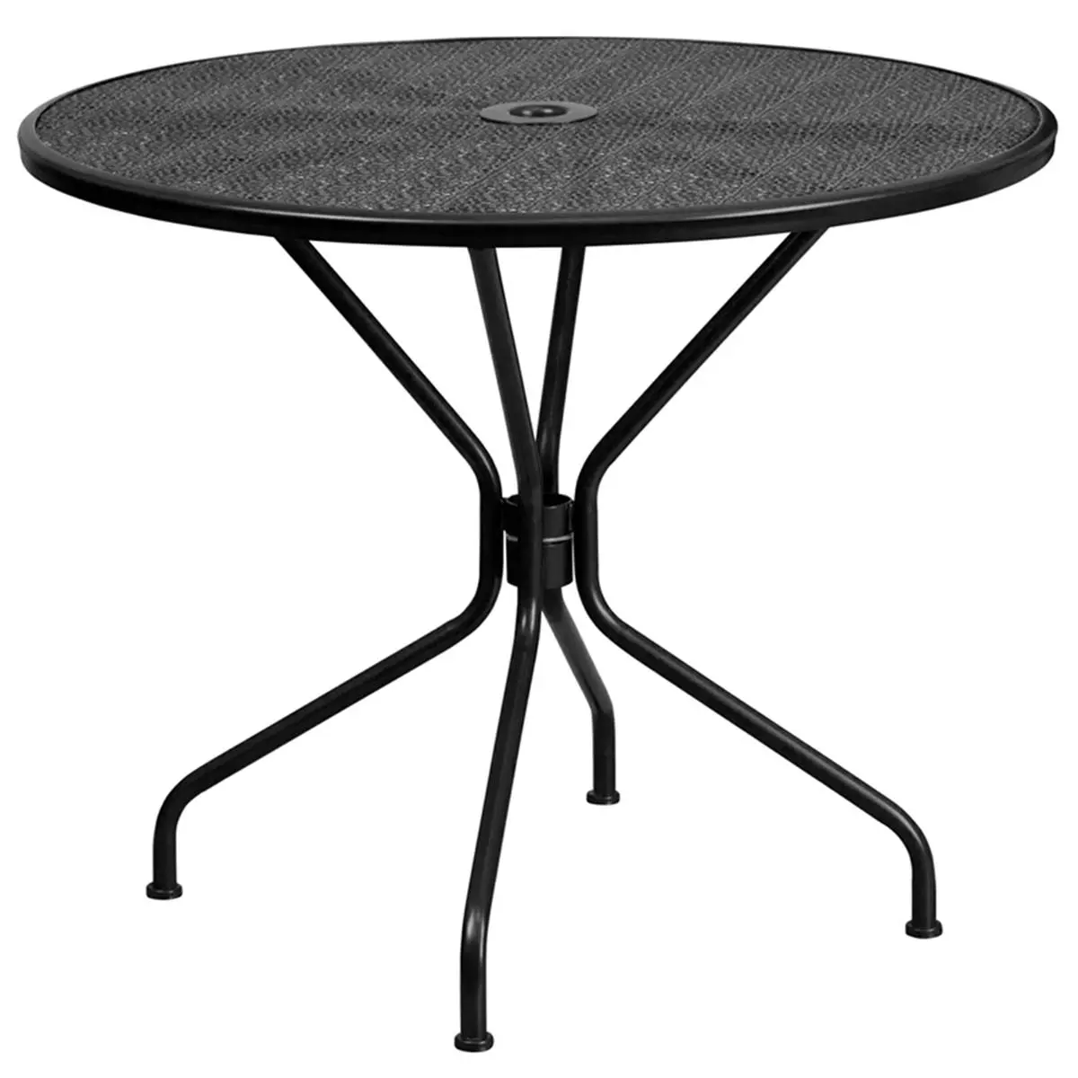 212 MAIN Steel Frame Rain Flower Top Patio Table, 35.25" Round, Black, Indoor-Outdoor Use, with Umbrella Hole