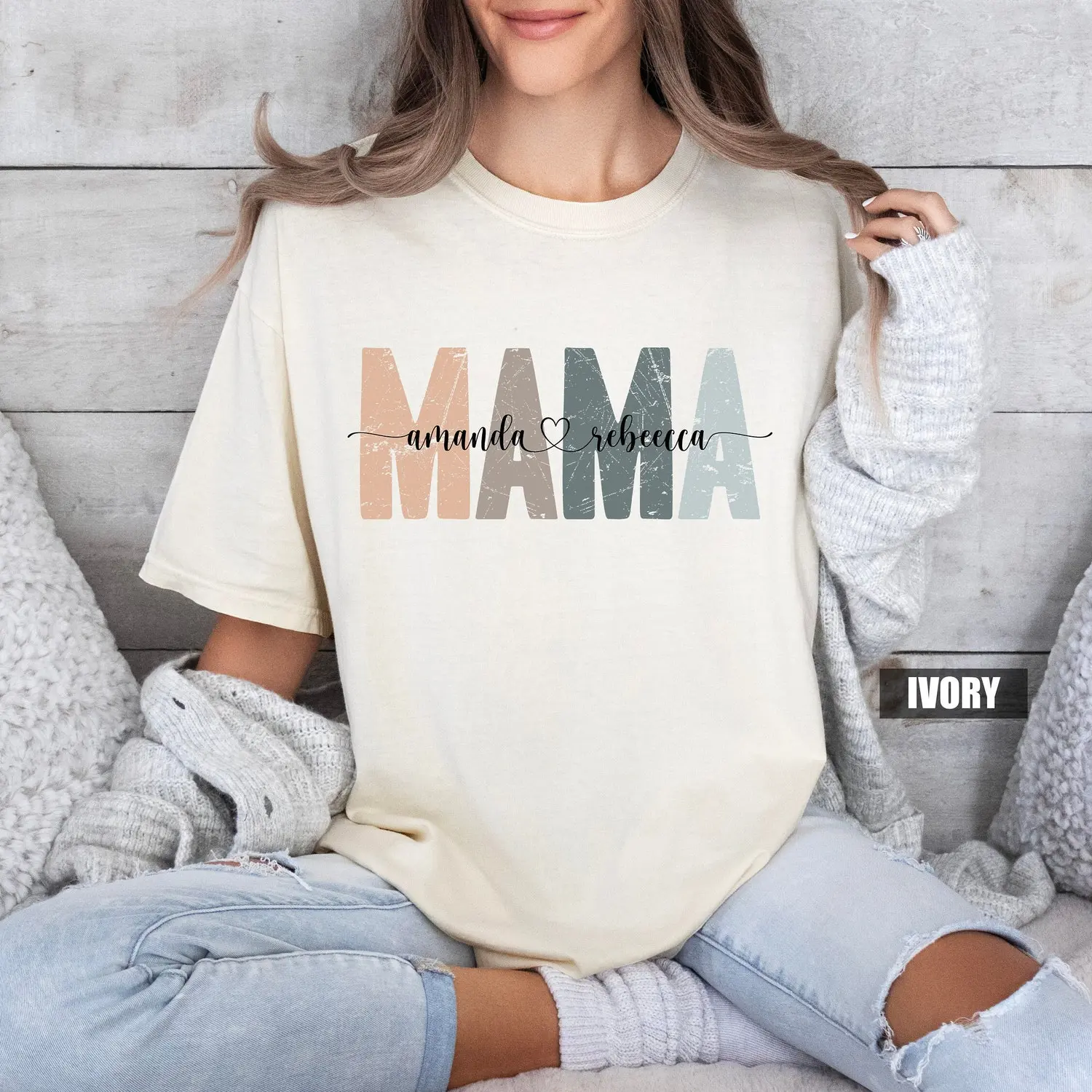 Custom Mama Comfort Colors® T-shirt, Personalized Mom Shirt With Kids Names, Customized Mom Life Outfit, Retro Mama Tee, Mothers Day Gift 5O