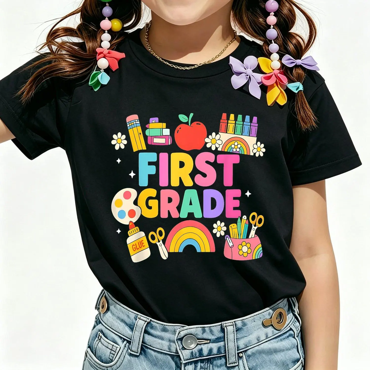 Hello 1st First Grade First Day Back to School Kids T Shirt Short Sleeve School Tee for Boys and Girls Casual Cute Gift Everyday Wear