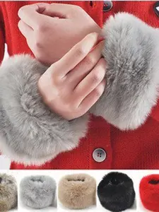 Autumn Winter Faux Rabbit Fur Sleeve Cuffs, Artificial Hair Wrist Bands, Elegant Fall Winter Fashion Accessory Gloves