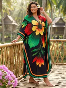 EDOLYNSA kaftans dress for woman oversized Moo Moo Dress printing caftan Boho Casual Kaftan vacation swimsuit cover-up quick-dry Bohemian bathrobe cozy lightweight Homewear Ladies Summer Clothes Q1753