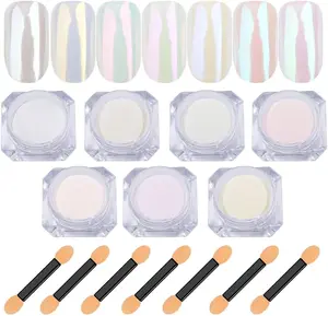 White Pearl Chrome Nail Powder Aurora Metallic Nail Powder Holographic Mirror Effect Chrome Powder Iridescent Shell Powders Glitter Nail Art