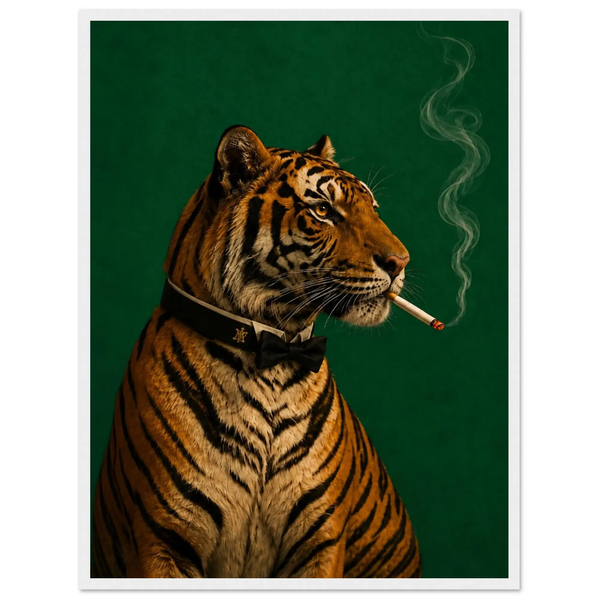 Smoking Tiger Wall Art | Animal Wall Art | Emerald Green Animal Print | Framed Animal Art