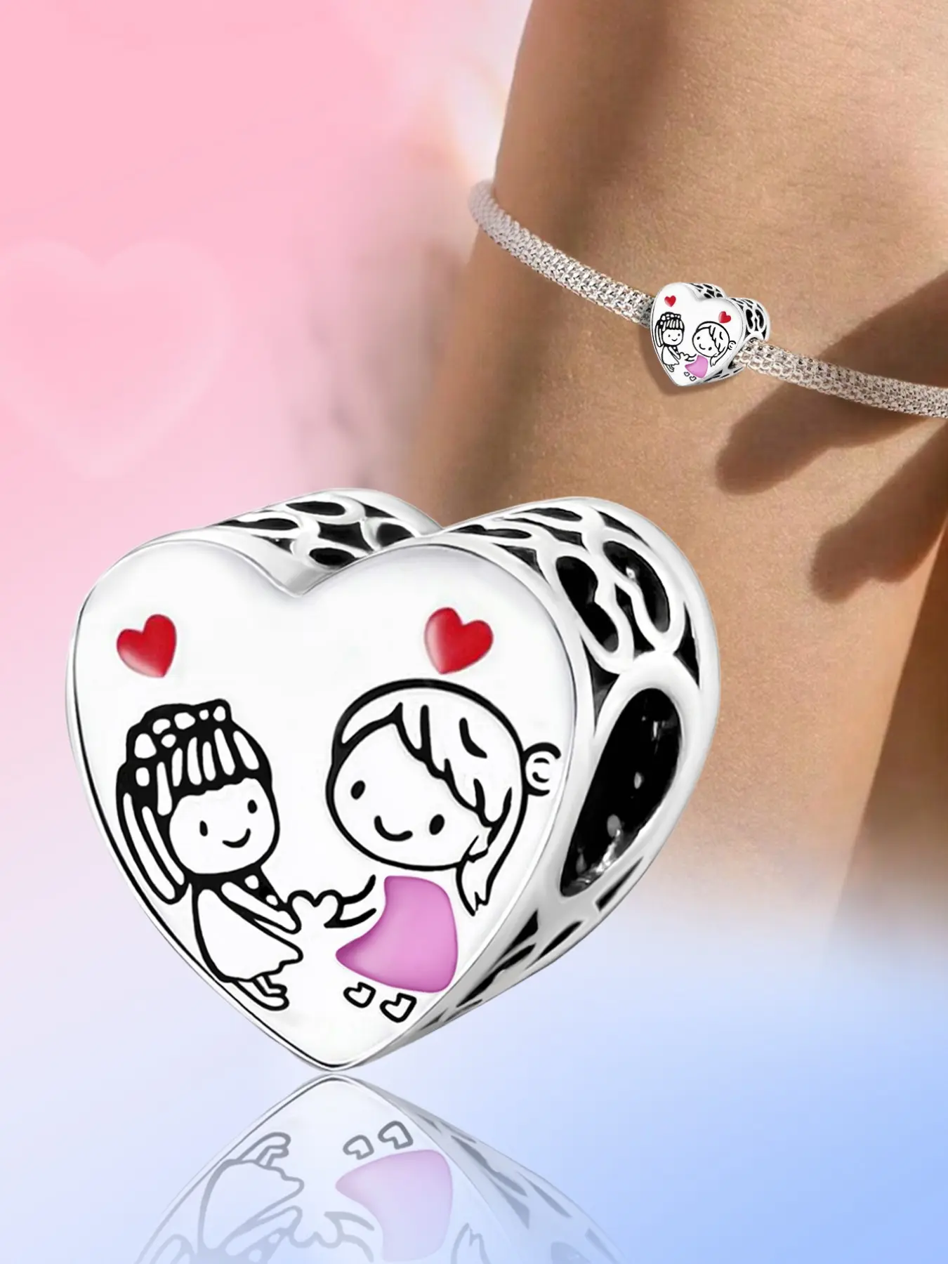 Whimsical European Style Spacer and Dangle Charms with Sister Mother and Balloon Motifs in Copper for Women’s DIY Jewelry DIY Pendants