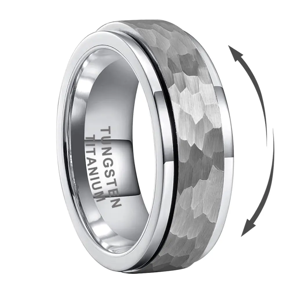 Yonifu Men's 8mm Hammered Tungsten Carbide Wedding Ring - Scratch-Resistant, Comfort Fit Promise Ring with Polished Beveled Edges, Wedding Rings