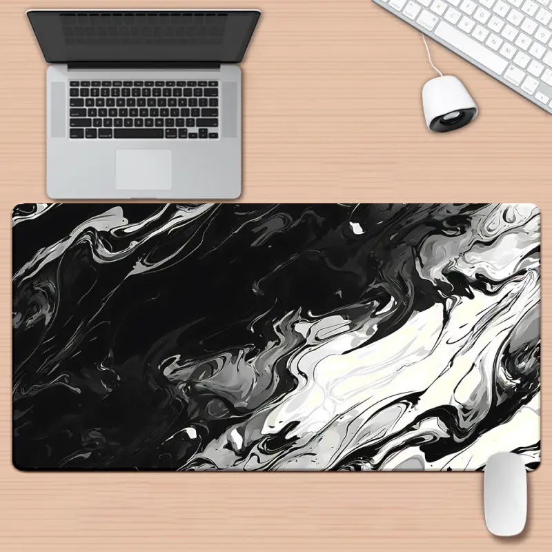 1pc 11.8x31.5in Large Black and White Wave Design Gaming Mouse Pad | Anti-Slip Desk Mat for PC, Laptop, Office, and Home Use - Smooth Surface - Modern Minimalist Style - Made of Diatomite and Rubber