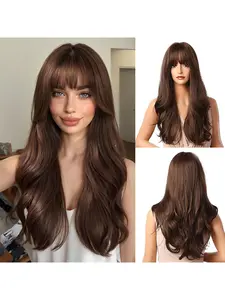 Brown Wigs 24inch  Long Synthetic Wig with High Density Natural Headline Heat Permanent Hair Wigs for Women
