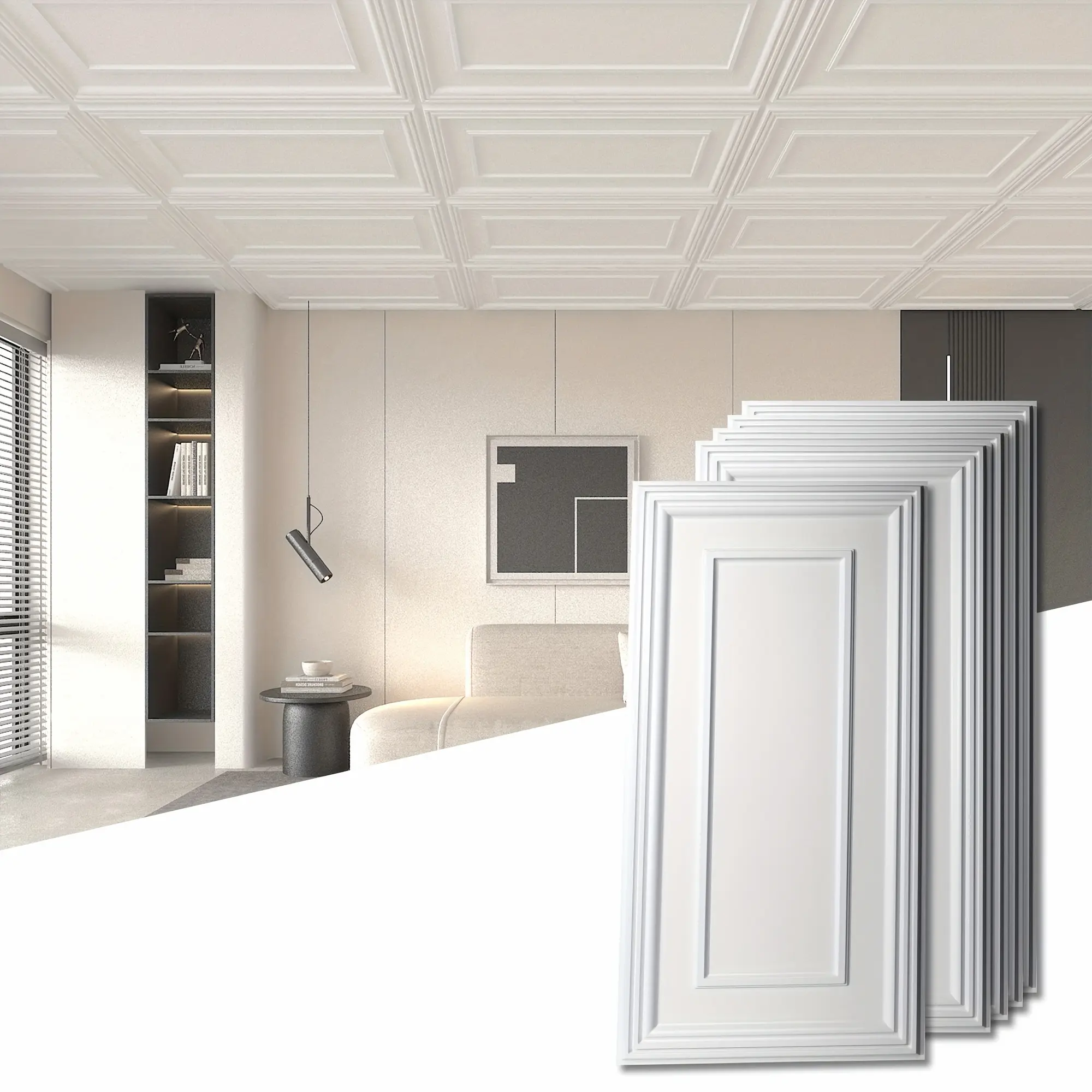 Art3D 12-Pack 24\" X 48\" Rectangular Frame Design White Ceiling Tiles, 96 Sq.Ft/Case