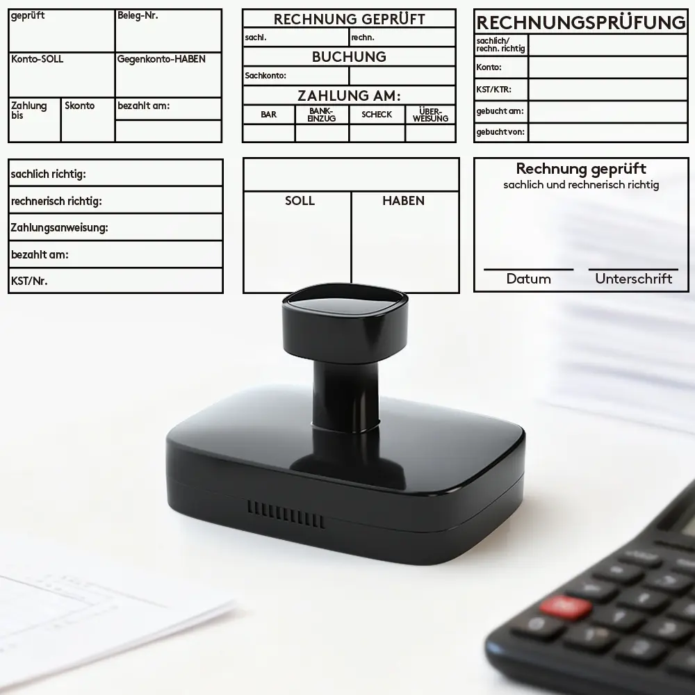 Financial Office Efficiency Stamp, Multifunctional Verification Stamp + Calculator, Bill Review, Accounting Process, One-Click Rechnung Gepüft