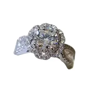 2.0 Carats Full Moissanite Floral Shape Engagement for Women Men, D Color VVS1 Round Cut, 925 Sterling Silver Band, Fine Jewelry Gifts for Women Men, Perfect Holiday Birthday Christmas Easter Anniversary Gift Commitment Gift for Wife