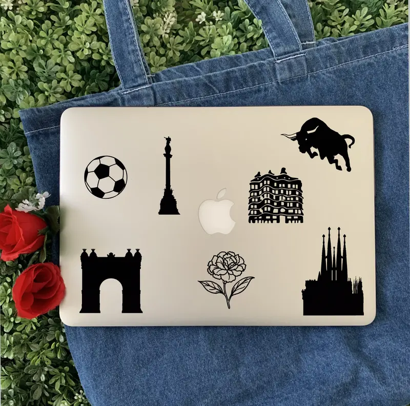 Barcelona Decal Stickers - Set of 7 Waterproof & Versatile Personalization Stickers for Smooth Surfaces