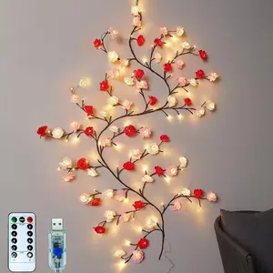 Flexible Vine LED Light Strip, Remote Control + USB Powered, 8 Lighting Modes, DIY Rose Branches, Valentine's Day Decorations