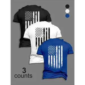 3pac Men's Vintage T-Shirt - Distressed American Flag Patriotic Short-Sleeve 3Pcs Set (Black/White/Blue) Sarcastic Funny Cat Meme Washed Cotton Silly Sleepy Grunge Graphic Album fuck Hands streetwear unisex t-shirt Pattern