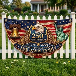 Personalized USA 250th Anniversary Bunting Flag, Custom Family Name Patriotic Decor
