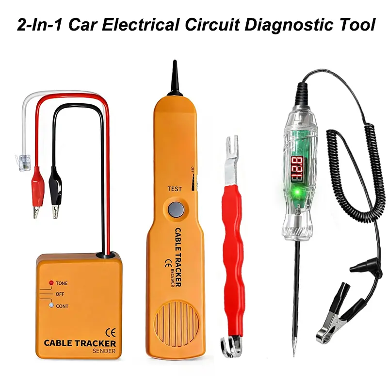 2 in 1 Automotive Electrical Circuit Diagnostic Tool Kits,Automotive Circuit Tracer, 6-42V Wire Tracer & RJ11 Plug, Break Finder,Wire Tracker, Short and Open Finder, Cable & Broken Wire Detector,Test Light, Car Fuse Tester, LED Digital Voltage Tester
