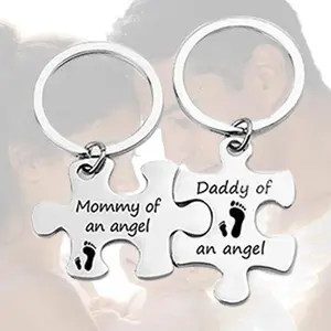 Mommy and Daddy of an Angel Keychains Memorial Puzzle Keyring for Infant Lost Stainless Steel Sympathy Gifts