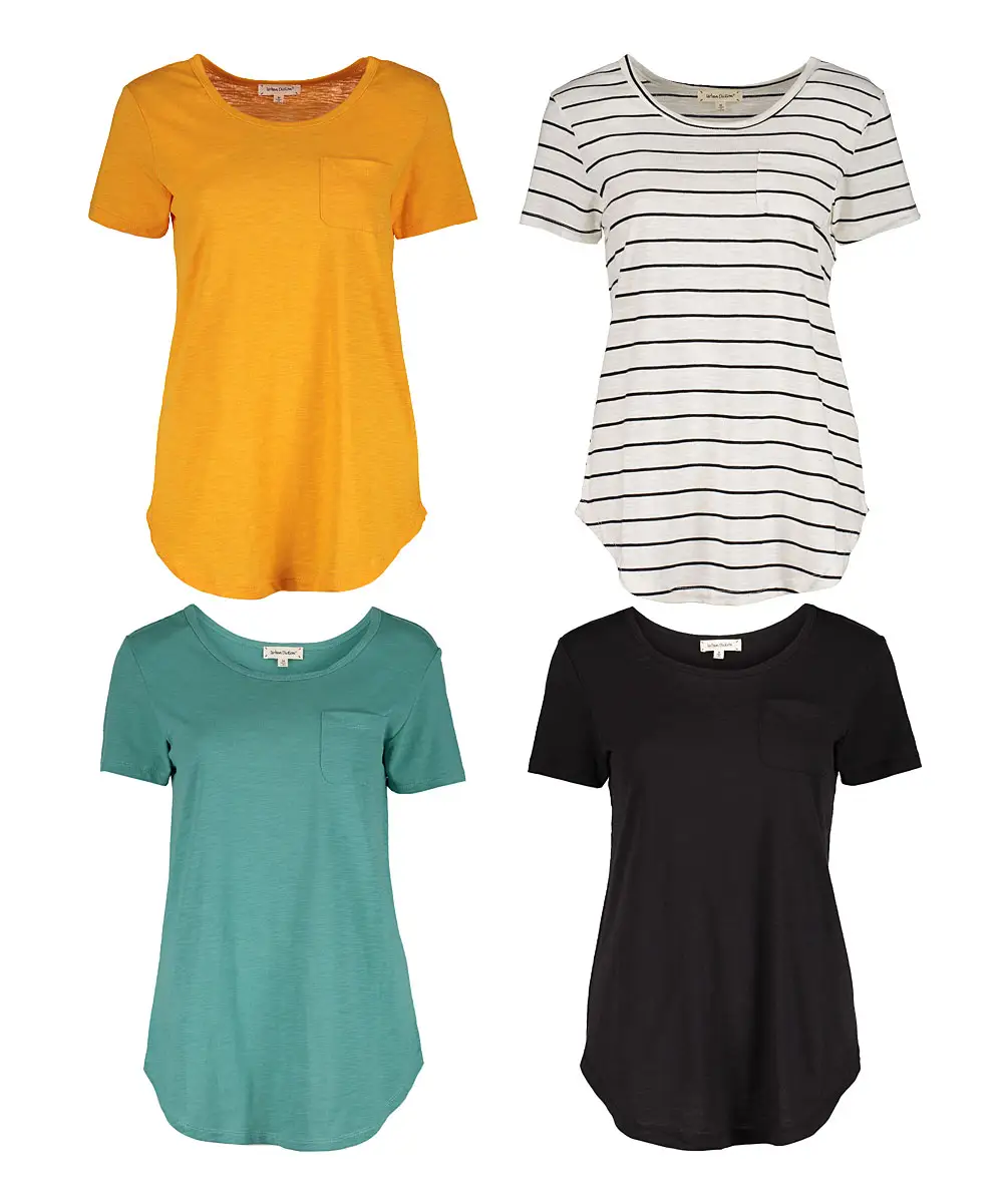 Urban Diction Slub Knit SEMI-SHEER Breathable Loose Scoop Neck Tee 4 Piece Pack, S to 3X Casual T-Shirts Comfort Lady Comfortable Minimalist Shortslee