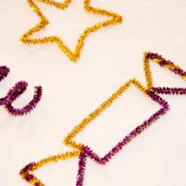 Glitter Tinsel Pipe Cleaner Christmas Ornaments - Pre-Shaped Shiny Metallic Wire Art (Star, Candy, Spiral) - DIY Xmas Tree Hanging Decor, Gift Wrapping Accent & Party Favors