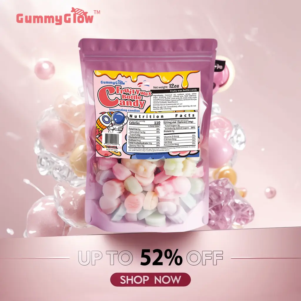 【FallFreshness】Wax Bottle Candy Coconut Fragrance Like Chewing Gum Filled with Flavored Syrups 12oz Pack Oodles Wax Candy, 50-65 Pieces, Retro Party T