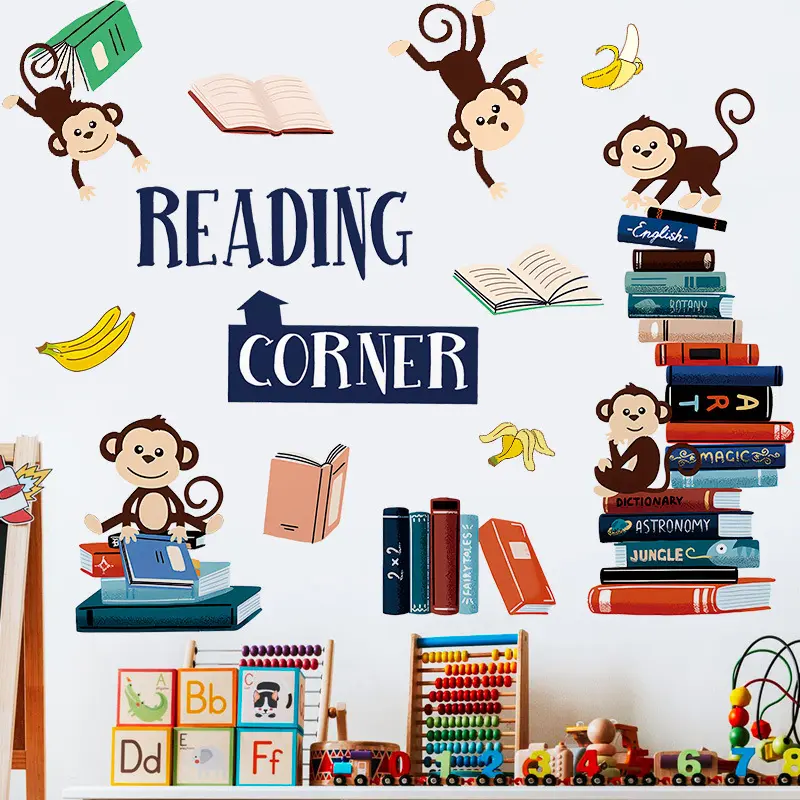 Monkey Wall Decals Wall Sticker, Decorative Sticker, Back to School Boy and Girl for bedroom, Playroom, Daycare, Nursery, Classroom, Refrigerator & Window Stickers, Adhesive & Interior Stickers, DIY Home Decoration Waterproof