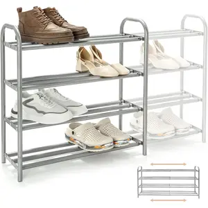4 Tier Extendable Long Shoe Rack for Closet Shoe Organiser  and Sturdy Heavy Duty Metal Shoe Shelf Holds 20+ Pairs (60-100) x 22,5 x 61,5 cm