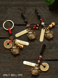 Handmade Feng Shui Blessing with Lucky Cat Pendant, Three-Animal Decoration, Car & Bag Accessory Gift, Fashionable Alloy Keychain, Trendy Cute Keychain