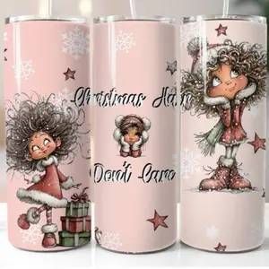Christmas Hair Don't Care 20oz Tumbler with Festive Girl Design and Snowflake Accents Perfect for Holiday Gifts