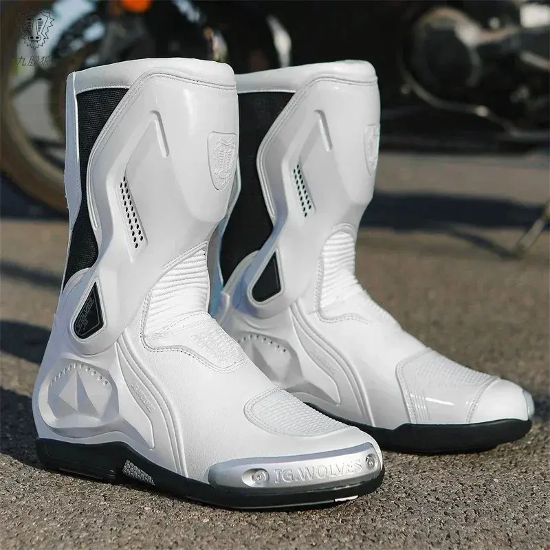 Men's Non-Slip Breathable Motorcycle Racing Boots - PU, Leather, Synthetic, Microfiber Leather, Nanofiber Professional Biker Shoes with Thick Rubber Sole for Cycling (Home Supplies Rain Footwear)