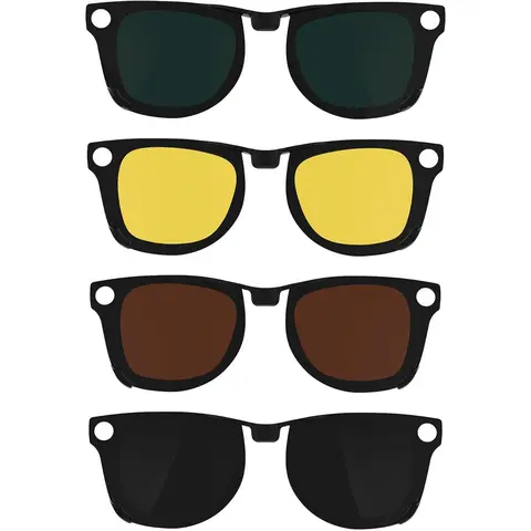 SummerVibes 4Pcs Full Fit Polarized Clip-On Sunglasses for Meta Wayfarer RW4008 & Gen 2 RW4012 Large (53-22) - Rectangle Discoloration Lenses, Outdoor Eye Protection, Stylish Design (Black+Green+Brown+Yellow), Best Gift for Dates/Birthdays, Skiing Use