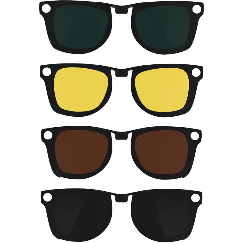 SummerVibes 4Pcs Full Fit Polarized Clip-On Sunglasses for Meta Wayfarer RW4008 & Gen 2 RW4012 Large (53-22) - Rectangle Discoloration Lenses, Outdoor Eye Protection, Stylish Design (Black+Green+Brown+Yellow), Best Gift for Dates/Birthdays, Skiing Use
