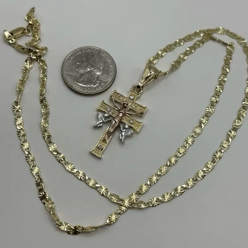 CARAVACA Necklace Gold Plated Cross Pendant Elegant Design Available Sizes Trendy Jewelry