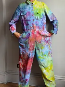 Women’s 2x XXL 18 pastel rainbow coveralls long sleeve Linen romper work wear