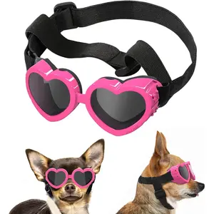 Small Dog Sunglasses UV Protection Goggles Eye Wear Protection with Adjustable Strap Doggy Heart Shape Anti-Fog Sunglasses for Pet Dogs Sun Glasses Doggie Windproof Glasses, Pink Masks Photo