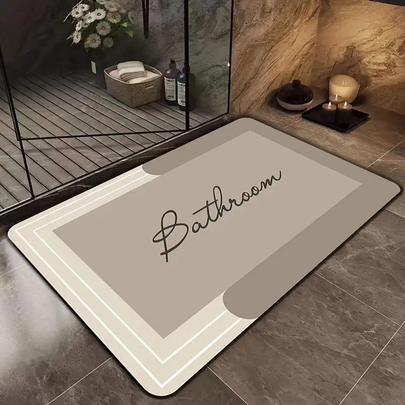 Minimalist Neutral Tone Bathroom Cursive Text Bath Mat, Super Absorbent Floor Mat, Modern Geometric Anti-slip Floor Mat - Quick-drying, Suitable for Decoration in Bathrooms Modern Stylish Indoor Floor Mat for Bathroom Entryway Home Decor Housewarming Gift