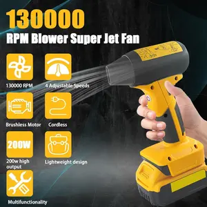 130000RPM High Speed Mini Jet Dry Blower, Compatible with Dewalt 20V Max Lithium Battery, Cordless Lightweight Handheld Turbo Blower Fan, Multifunctional Super Power Air Duster for Car Cleaning, Workshop, Camping & Outdoor Use (Battery Not Included)
