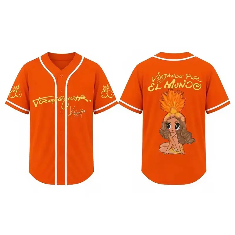 K-Karol Orange Tropicoqueta Girl Doll Baseball Jersey, Viajando Por El Mundo Tropitour 2026 Shirt | Latina Music Dancer La Bichota Short Sleeve Country Music Shirt