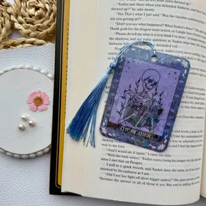 The Reader Skeleton Tarot Card Bookmark, Holographic Bookmark with Tassel, Page Marker, Double Sided Bookmark