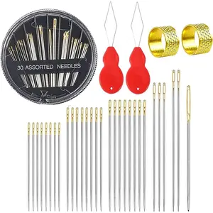 30Pcs Hand Sewing Needles 6 Sizes Large Eye Embroidery Steel Needles Kit with 2 Threaders for DIY Craft Projects Quilting Darning Handsewing Sewing Repair