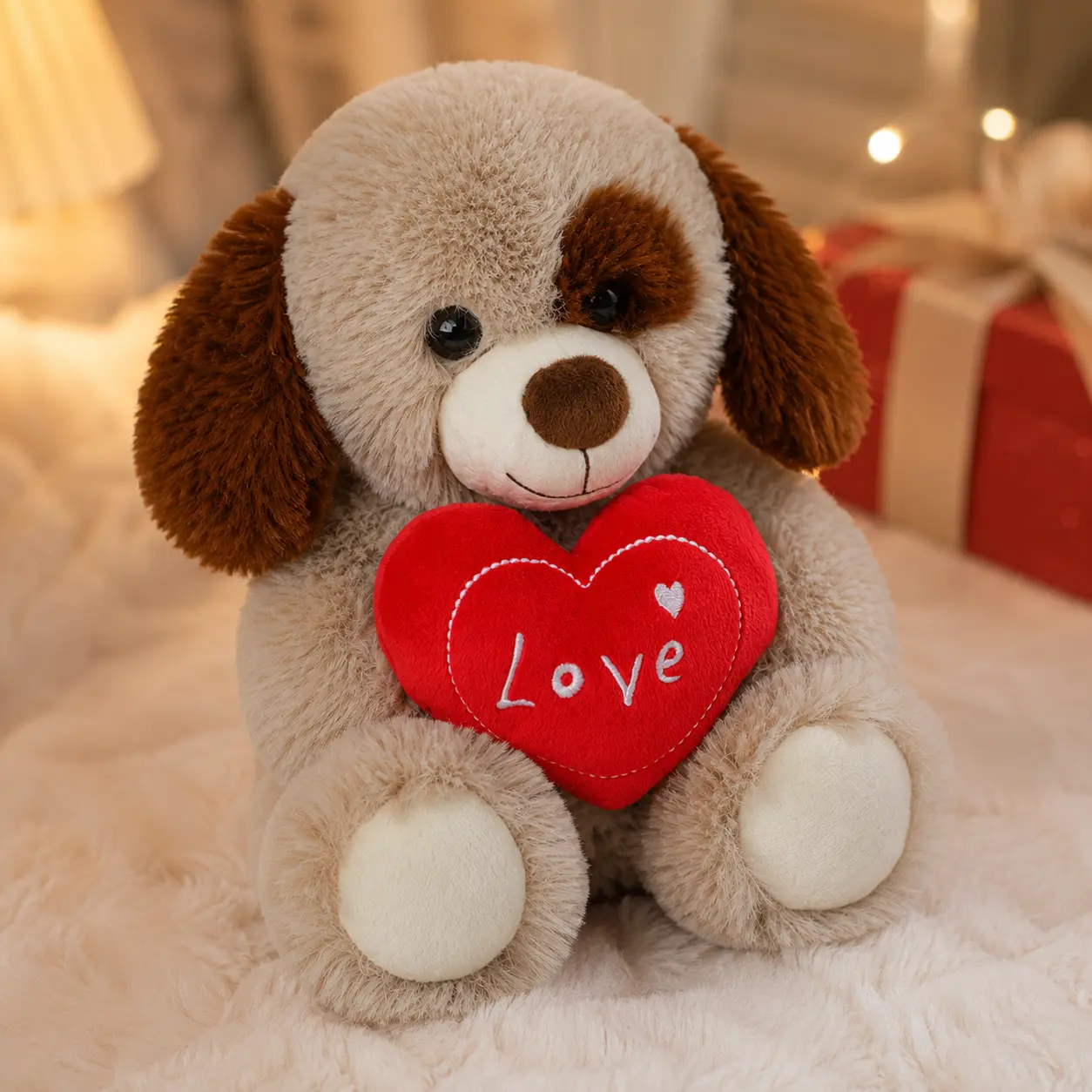 SNOWOLF 12Inch New Teddy Bear Plush with Heart, Love Bear Stuffed Animal, Soft Teddy Bear with Red Heart Pillow, Soft Stuff Toy Child Birthday Gift brown
