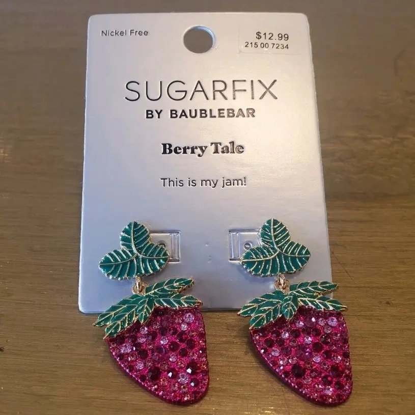SUGARFIX By Baublebar Earrings - Green Leaf/ Pink Gems Strawberries