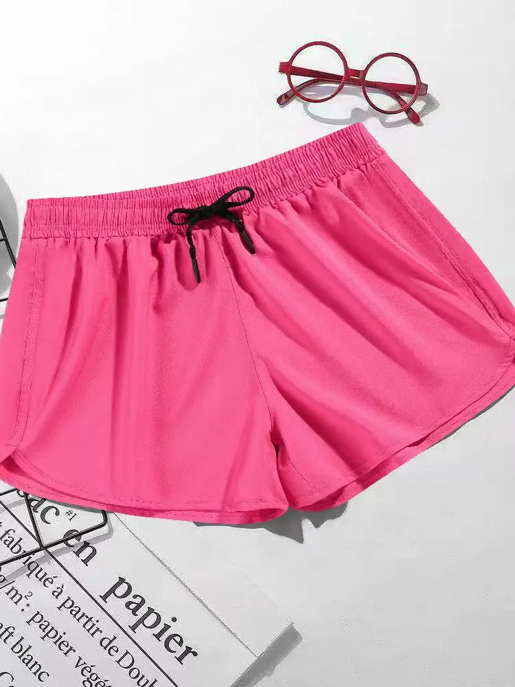 Women’s 3-pack high-waisted drawstring quick-dry shorts in solid colors, loose wide-leg fit with an inner length of 3 inches and side slits; suitable for sports training, made from stretchy athletic fabric ideal for summer running and commuting.