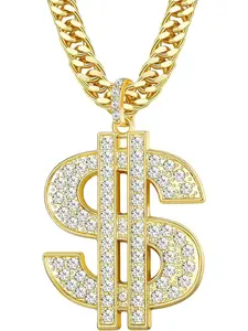 Hip Hop Pendant Chain Necklace for Men 18K Gold Plated Money Dollar Sign Necklace Money Bag Pendant