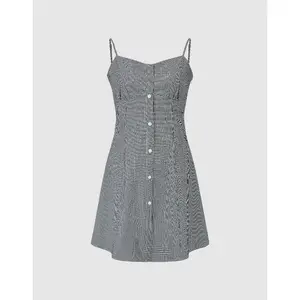 URBAN REVIVO Women's Elegant Spaghetti-Strap Cami Dress - Viscose-Polyester-Cotton-Yarn Fabric, A-Line Checkered Lined, 2026 Viral Floral-Plaid Thin Elastic Sleeveless Casual Dress, Checkered Casual Dresses