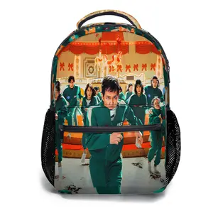 17" Squid Game Full-Print Backpack - Waterproof & Machine-Washable with Reinforced Base, Padded Adjustable Straps, 4-Pocket Storage for Tech, Essentials & Outdoor Gear