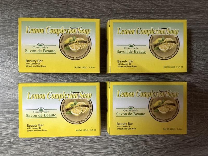 Countryside LEMON Complexion Soap Set of 4 Each 125g Total 500g Beauty Bar with Lemon Oil Wheat and Oat Bran for Skin Cleansing and Improvement